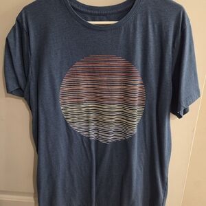 Navy Blue Graphic Tee with Striped Circle Design